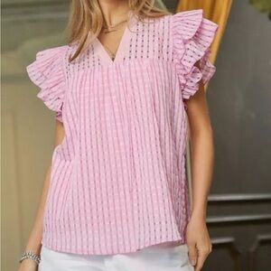 DAVI & DANI Pink Ruffle Blouse